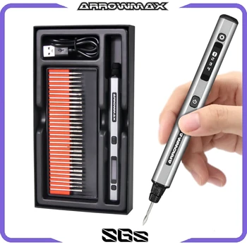 ARROWMAX Pluma Grabado Inalámbrica Eléctrica | Mini Amoladora Rotativa con 30 Bits para Metal, Madera, Plástico, Vidrio.