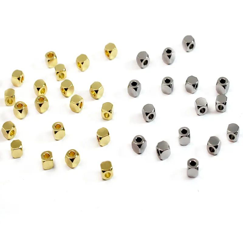 50 Stück Edelstahlperlen, Würfel, quadratisch, lose Distanzperlen, 2/3/4 mm, für DIY-Armband, Ohrringe, Halskette, Schmuckherstellung, Zubehör