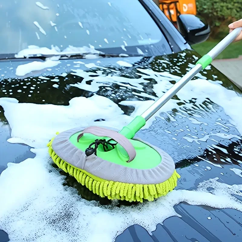 1pc Microfiber Car Wash Brush Mop Kit, Mitt Sponge With Long Handle Car