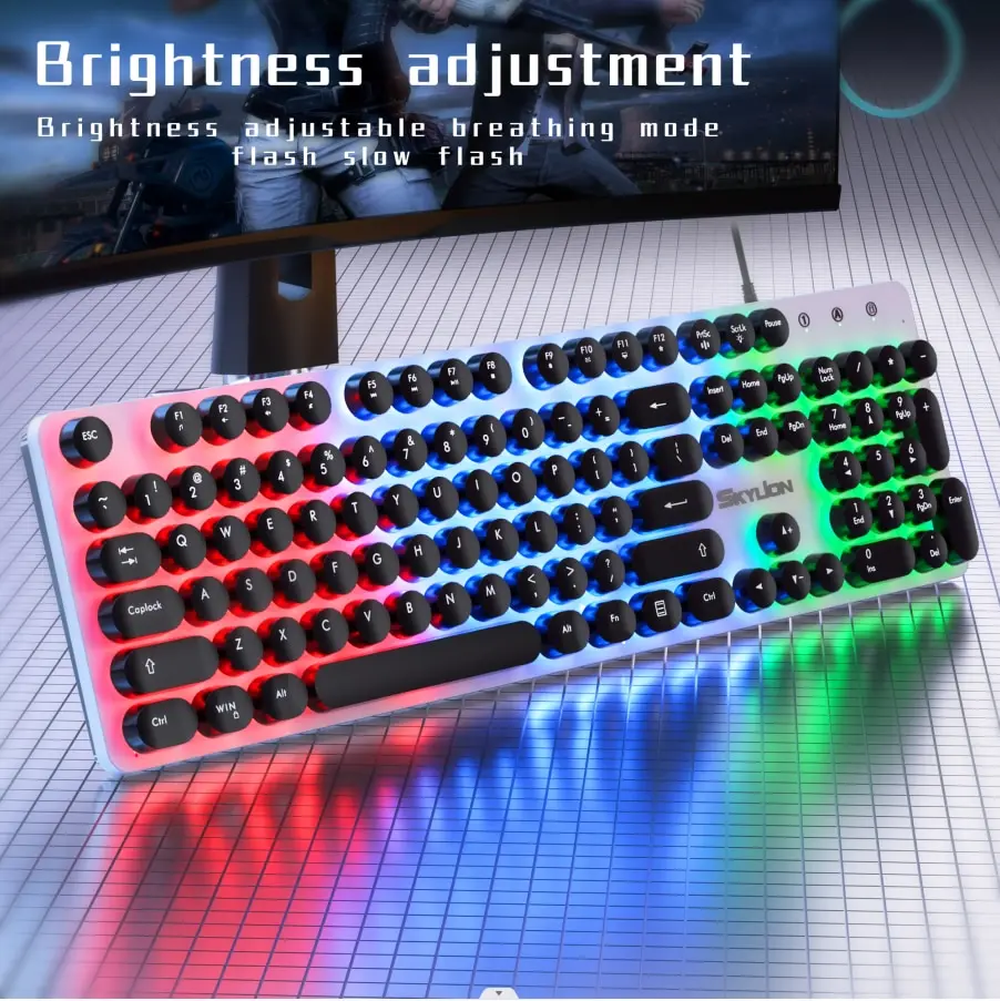 Wired Gaming Keyboard SKYLION H300 104 Keys Membrane Many Colorful Lighting For Windows and IOS System