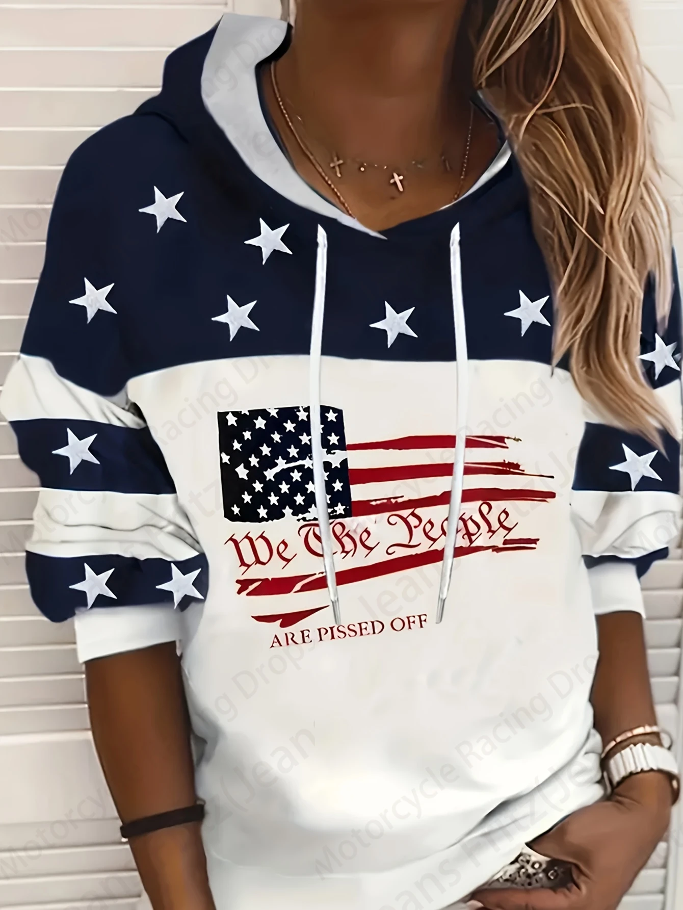 American Flag & Blessed 3d Print Hoodie Women Fashion Oversized Hoodies Women Sweats Letter Coat Sweatshirt With Pocket Pullover 2