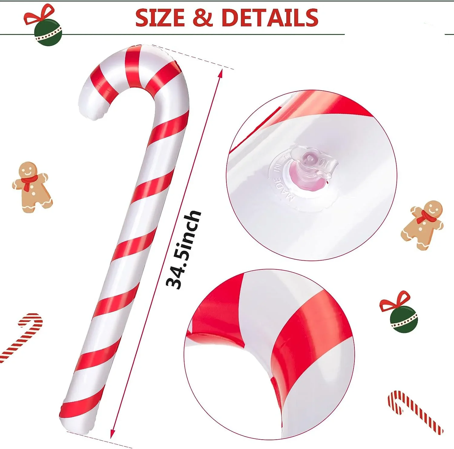 90cm Christmas PVC Inflatable Balloon Cane Toys Kids Inflatable Candy Cane Balloons Indoor and Outdoor Holiday Decoration Props 3