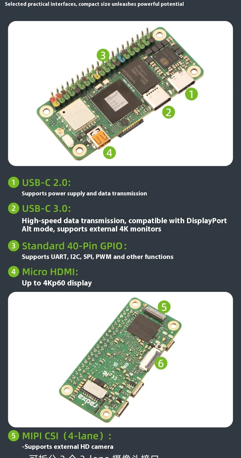 Radxa Cubie A7Z board with Allwinner octa-core CPU, dual-screen display, and int