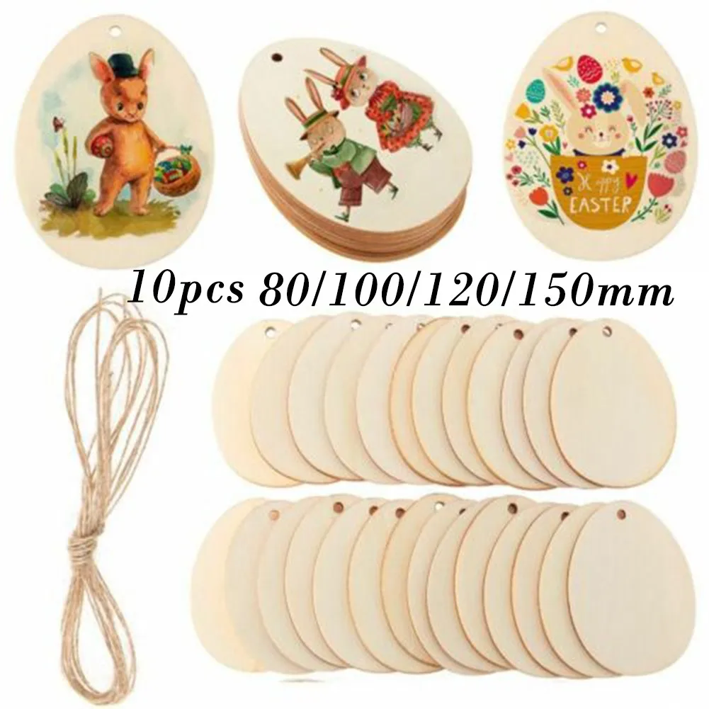 

10PCS Wooden Drawing DIY Craft Easter Eggs Easter Decorations Wood Chips Slice Easter Ornaments 80mm/100mm/120mm/150mm