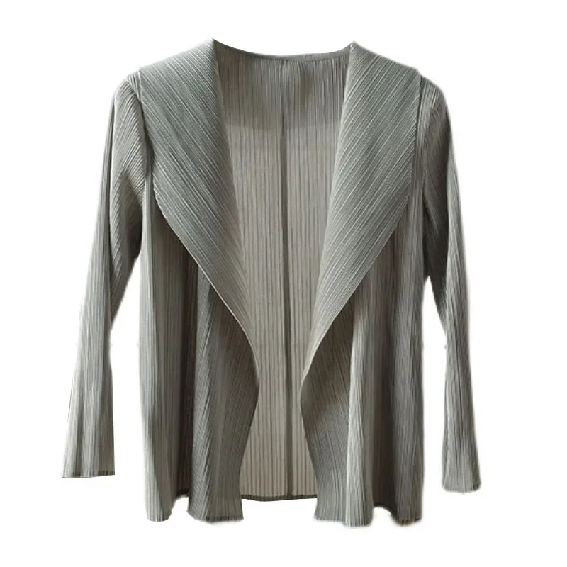 ALSEY Miyake Pleated Solid Color Cardigan Tops Women's T-shirt Summer New Loose Shirts and Blouses Aesthetic Clothing Loose 5