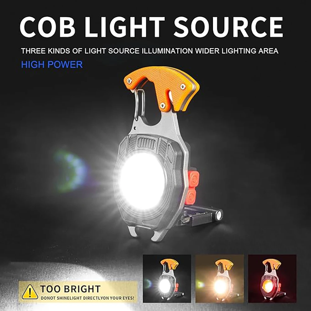 Led Keychain Flashlight,2000 lumens Rechargeable Cob Waterproof Portable Led Work Light，5 Light Modes Pocket Light with Battery
