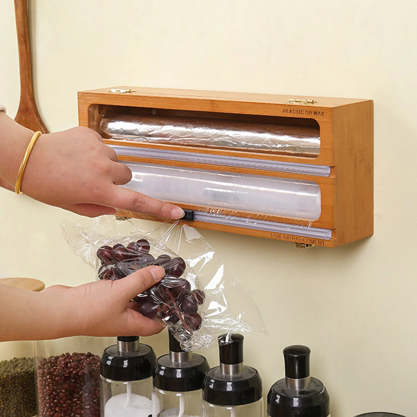 3 IN 1 Plastic Wrap Dispenser with Cutter Food Wrap Cling Film Storage Organizer Acrylic Foil Organizer for Kitchen Drawer cling wrap dispenser food film dispenser plastic wrap cutter cling film cutter kitchen wrap dispenser plastic wrap dispenser