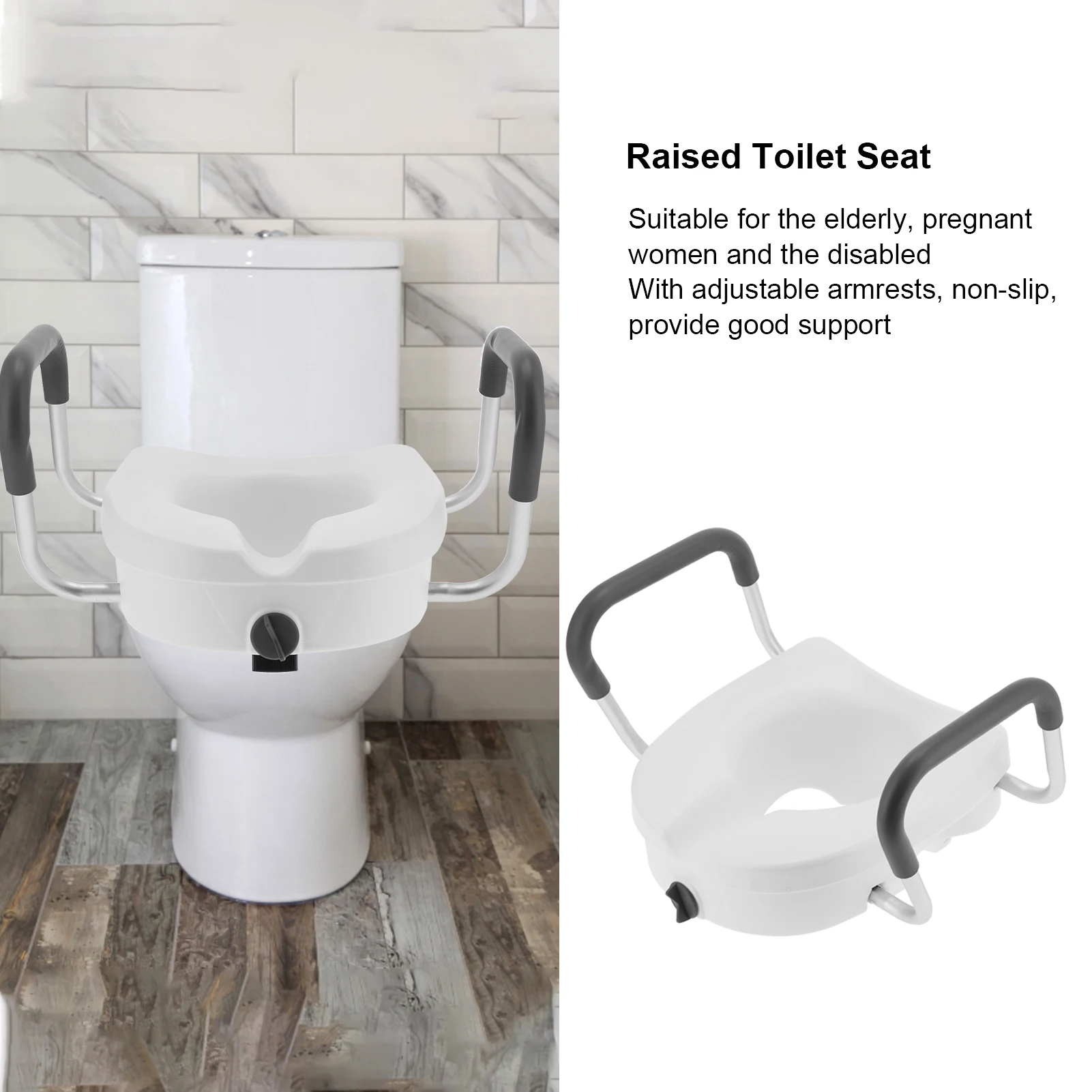 Raised Toilet Seat Raised Toilet Seat with Non‑Slip Adjustable Armrest Bathroom Supplies for Seniors Pregnant Women
