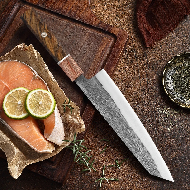 7"/8" Stainless Steel Yanagiba Knives Chef's Nakiri Santoku Salmon Knife Japanese Style Fish Fillet Wooden Knives for Cutting