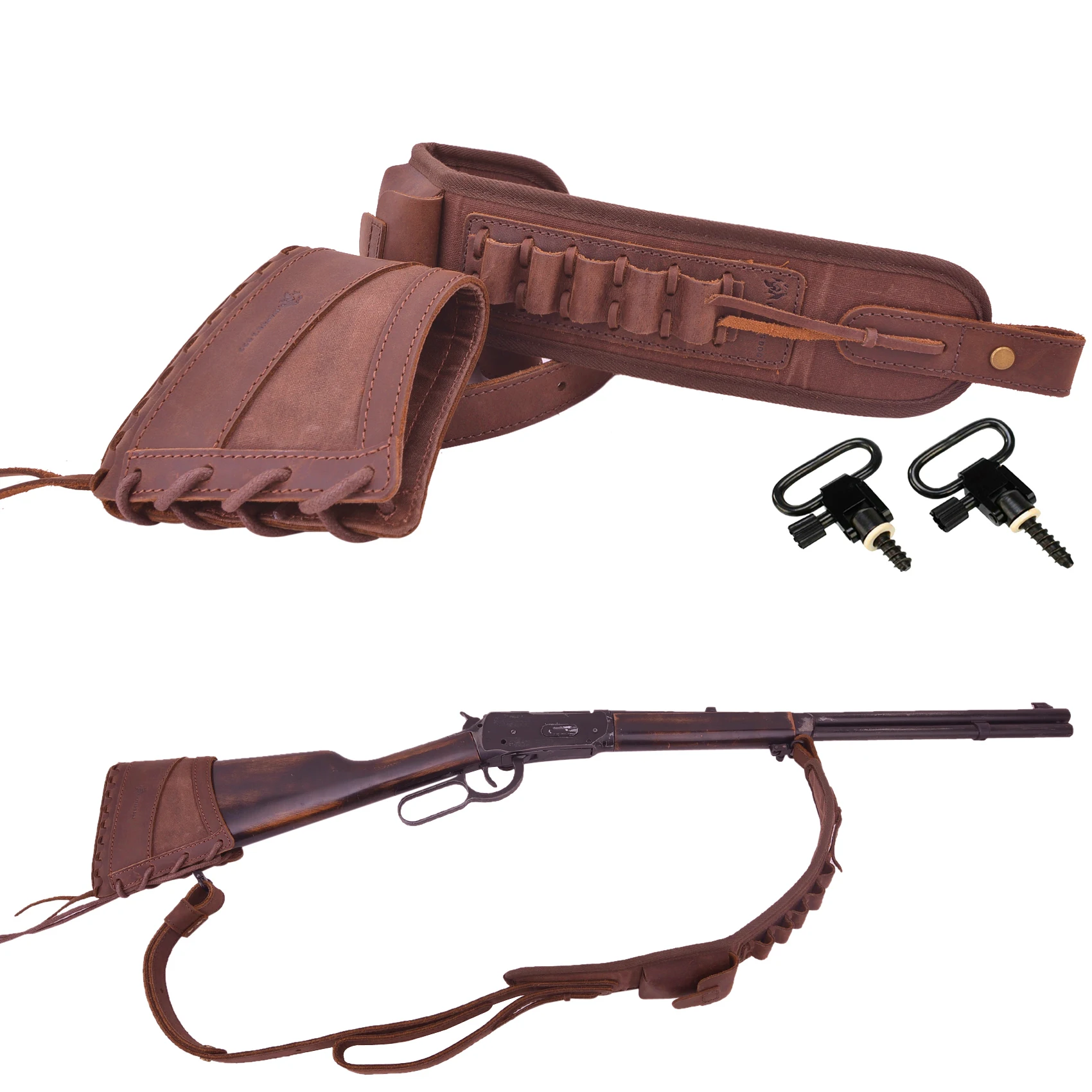 

1 Set Leather Rifle Buttstock Recoil Pad with Gun Carry Sling+Swivels For .308 .30/06 .30/30 .357 .22LR 12GA 16GA 20GA