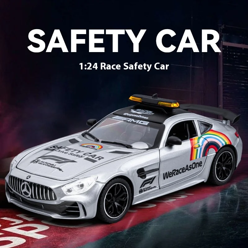 1: 24 scale AMG safety car F1 race replica, alloy model, with lights, suitable as a collectible for racing enthusiasts 1