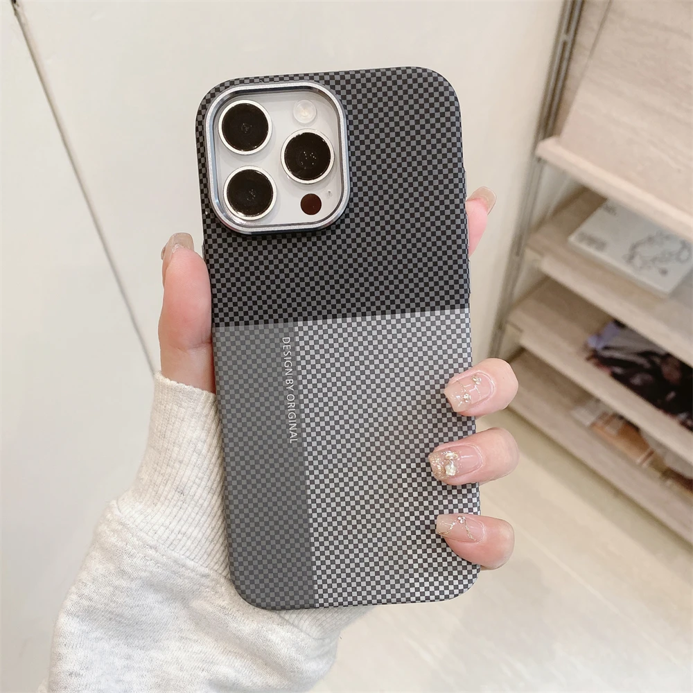 Ultra Thin Carbon Fiber Relief Texture MagSafe Case with Alloy Lens - Supports Wireless Charging