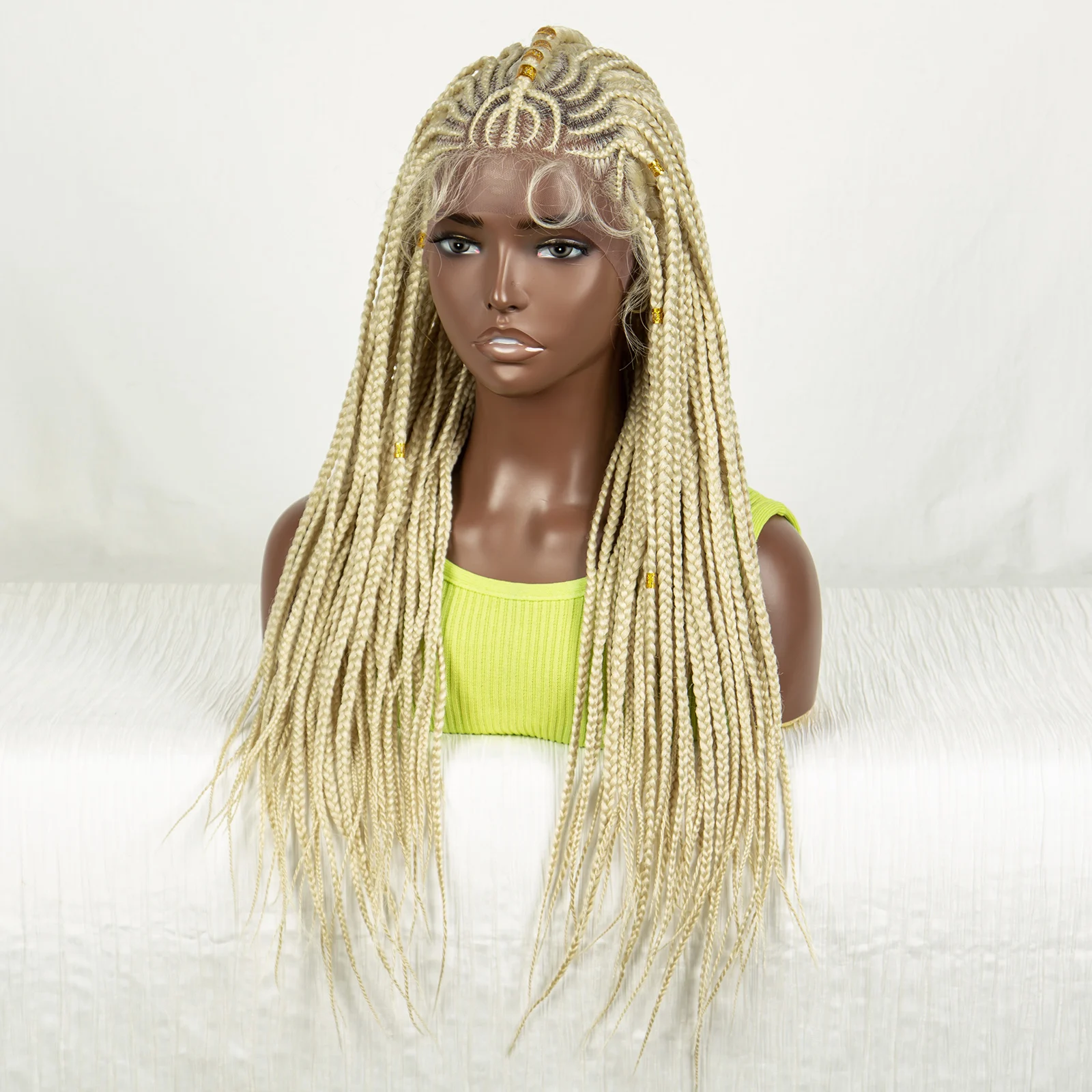 Perruque Lace Front Synthétique Tressée Blonde 613, 26 Pouces, avec Baby Hair, Cornrow, Sans Nministériels d, pour Femme