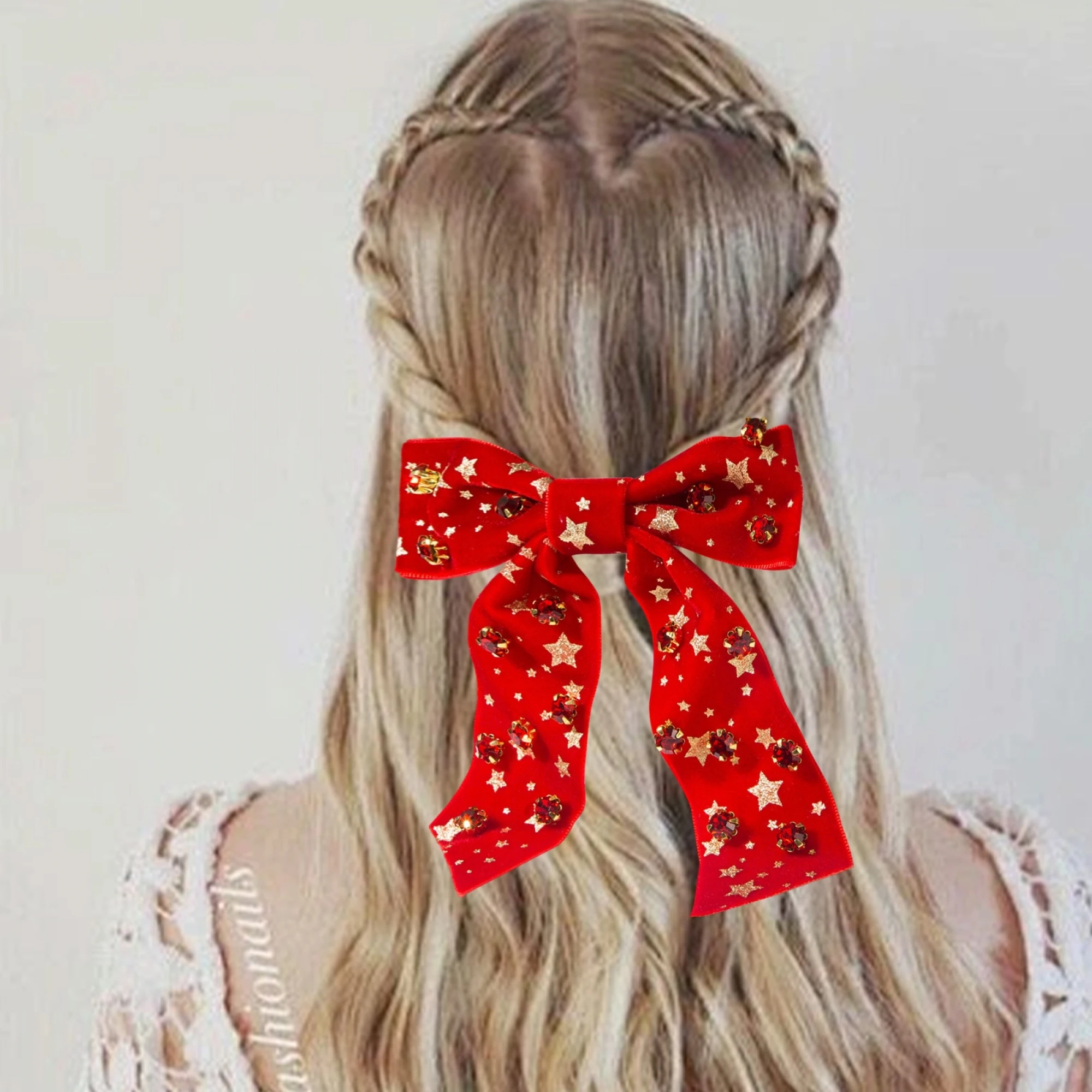 Festive Red Velvet Bow Headband with Sparkling Rhinestones for Women and Girls - Holiday Hair Accessory for Christmas Parties