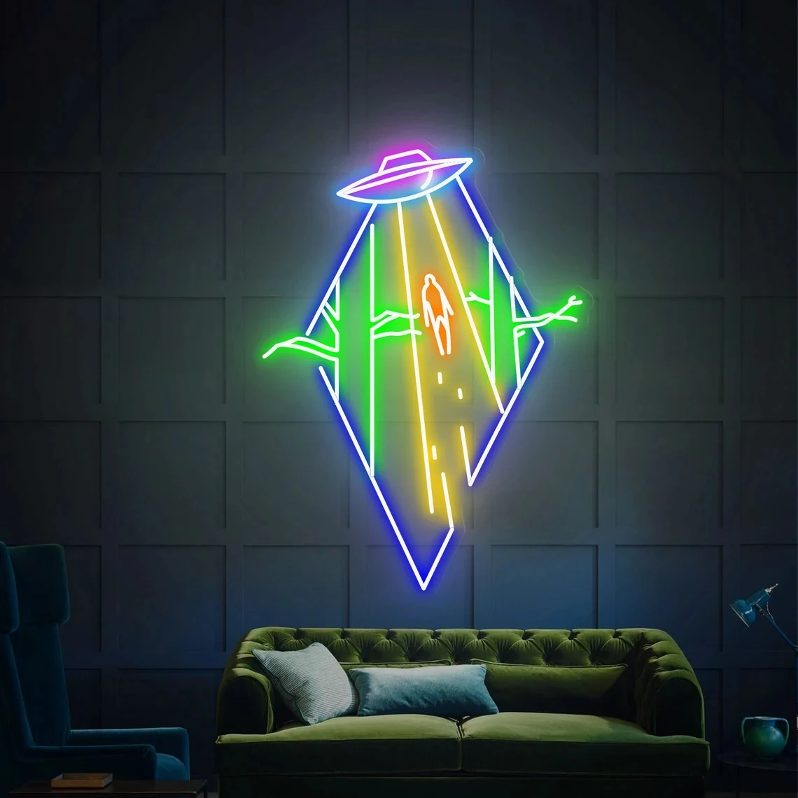 UFO Neon Sign LED Neon Lights  Neon Wall Decor Flying Saucer Bedroom Neon Night Light Creative Home Bedroom Room Wall Lamp