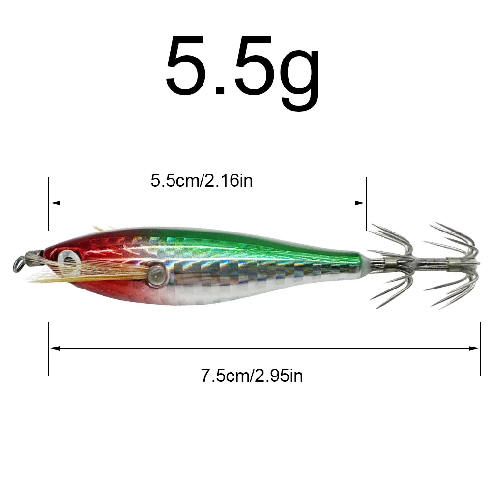BRAVMACK Laser leuchtender Angelköder, schwimmende horizontale Holzgarnelen, Egi-Köder, Tintenfisch, Jigging, Garnelenhaken, Oktopus, Tintenfisch – Detail 5