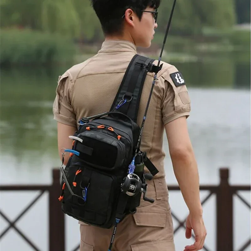 Men Fishing Tackle Bag Single Shoulder Crossbody Tactical Bags Waist Pack Fish Lures Gear Utility Storage Fishing Box Chest Bag