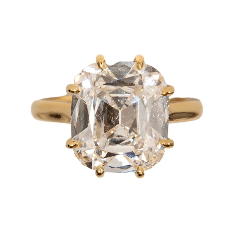 

14k Yellow Gold 7 Carat Old Mine Cut Lab Diamond Prong Setting Vintage Solitaire Wedding Ring (Ring Setting Only)
