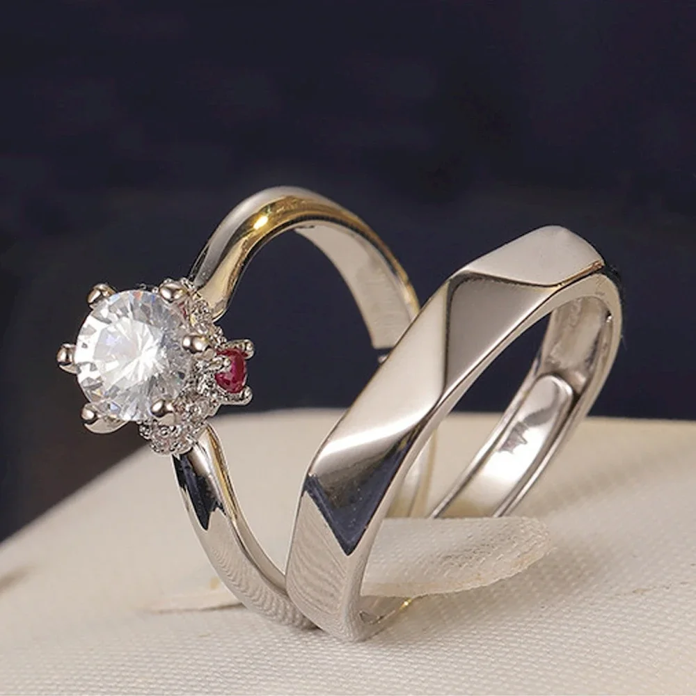 Couple Ring 1 Pair copper plated platinum crystal rings couple rings fashion rings fashion ring finger rings metal rings