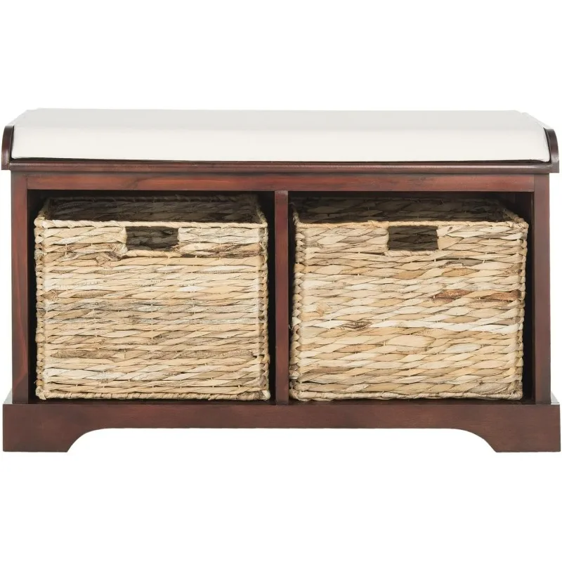 

SAFAVIEH Home Collection Freddy Brown/ Wicker Basket 2-Drawer Storage Bench with Cushion (Fully Assembled)