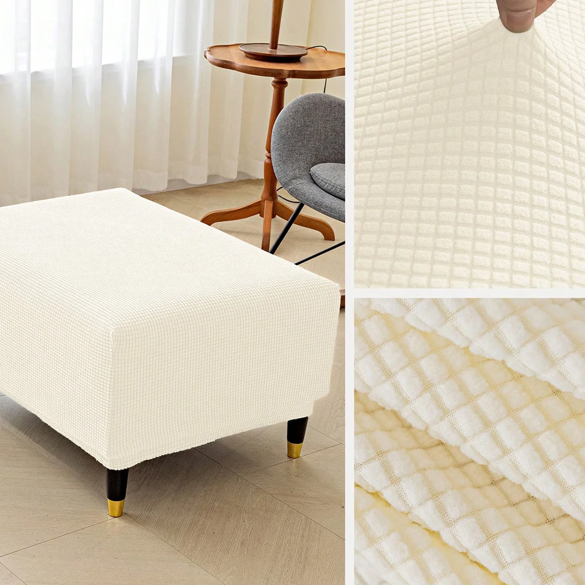 1Pc Elastic Stool Cover, Thickened All-inclusive Square Low Stool Cover, Household Sofa Footrest Stool Cover Furniture Protector 5
