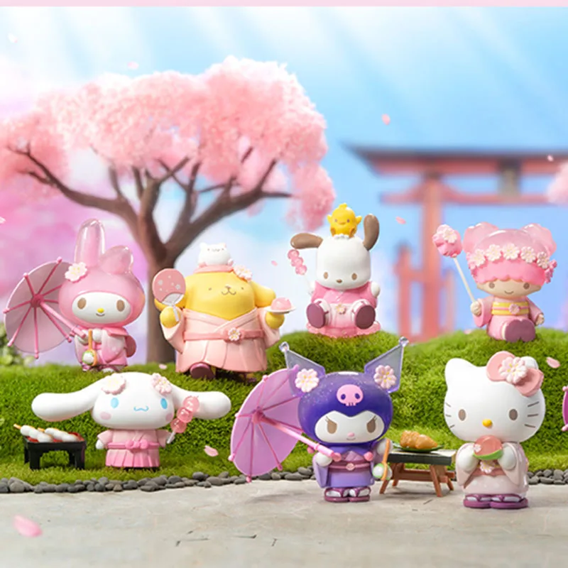 

Hot Cute Cherry Blossom and Wagashi Series Cinnamoroll Melody Kuromi PomPomPurin Pochacco Kitty Action Figure Dolls Toys Gifts