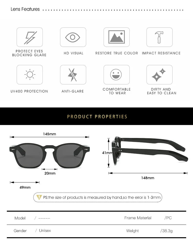 Retro round sunglasses with polycarbonate frame.