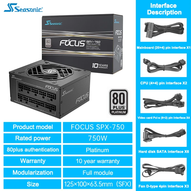 SEASONIC FOCUS SPX-750 Platinum Full Module SFX Computer Power Supply PC  Desktop Black 750W ATX AMD Intel CPU Motherboard Power - AliExpress