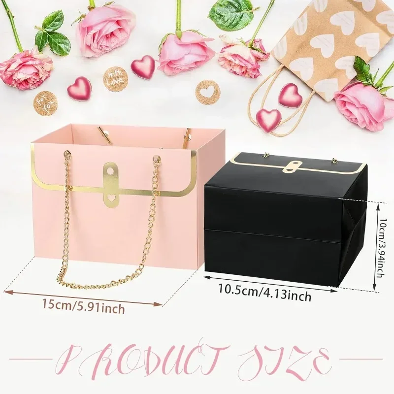 Portable Flower Paper Gift Bag Bouquet Portable Flower Handbag Box with Metal Chain Rectangle Wedding Gift Wrap Bag Florist Party Gift Bags Gift Wrapping Paper Gift Boxes Gift Wrapping Organizer Flower Bags