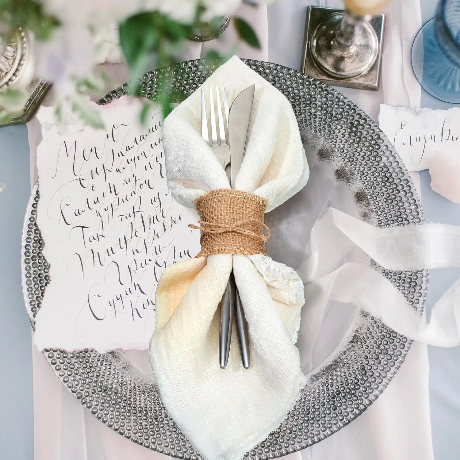 Description Picture 6 of item100pcs Natural Burlap Napkin Ring with Jute Rope Set Disposable Napkin Band Bulk Table Decor Wedding Dinner Country Party Decor