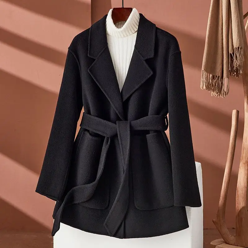 2023 Autumn Winter New Women Reversible Cashmere Coat Advanced Sense Woolen Outcoat Female Temperament Mid-Length Slim Outwear