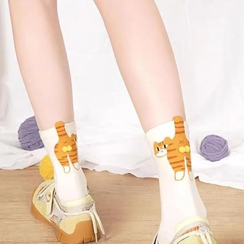 1/2Pairs Cartoon Cat Socks Japanese Middle-tube Socks Breathable Soft Cotton Sleep Socks Female Summer Outside Sock Novelty Gift