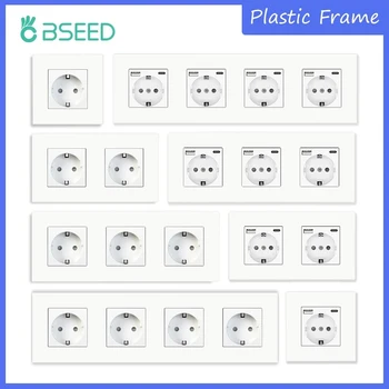 BSEED EU ซ็อกเก็ตผนัง Type-C USB Power Sockets คู่ซ็อกเก็ตไฟฟ้า Triple Outlets กรอบพลาสติกเยอรมนีซ็อกเก็ต Dual USB 1