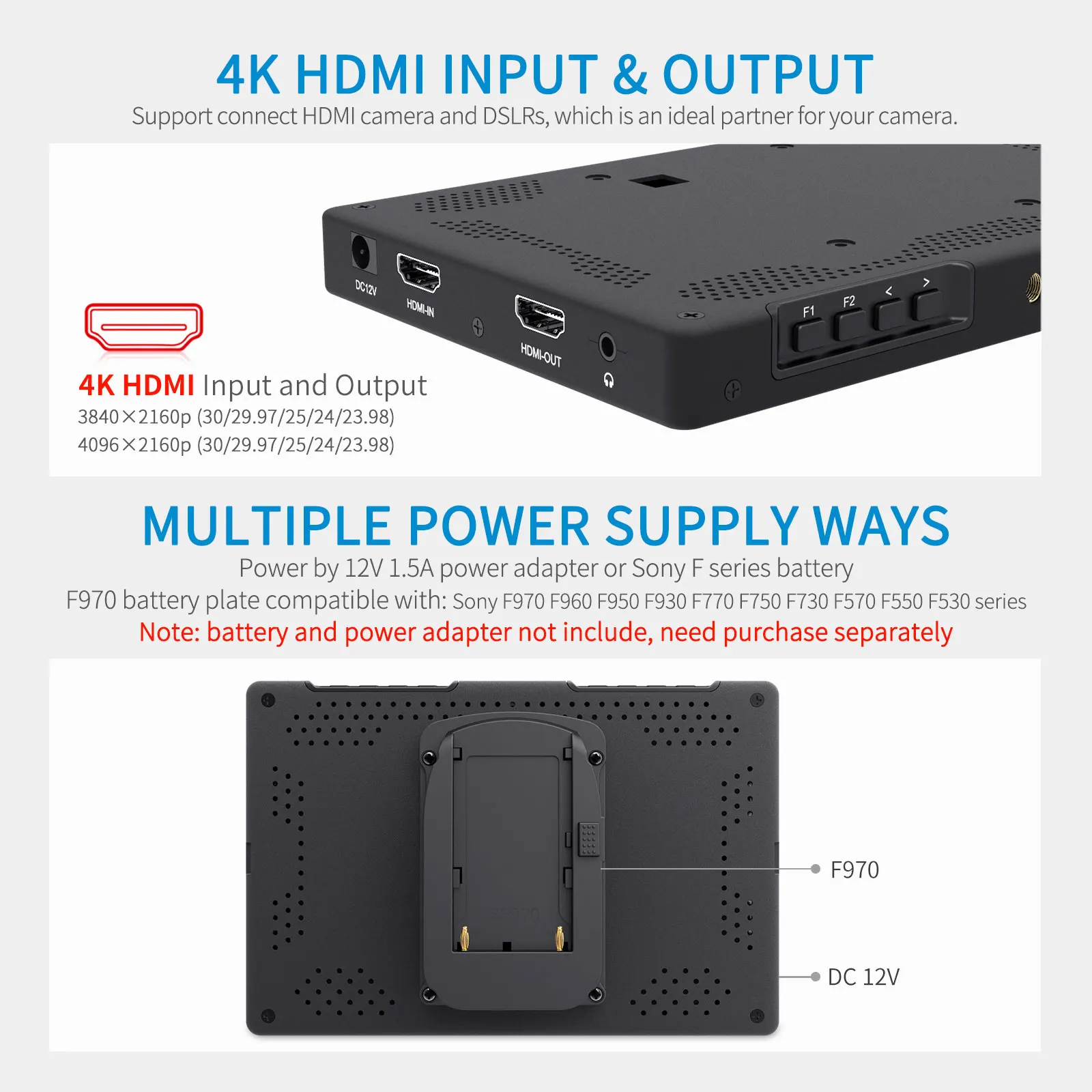 FEELWORLD  ī޶ ʵ  ˷̴ Ͽ¡,  Կ 4K HDMI , 3D LUT IPS, 1920x1200, T7 PLU, 7 ġ