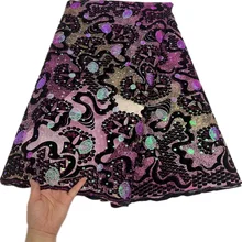 

African Flocking Velvet Embroidery Glitters Sequins Net Tulle Lace 2022 High Quality French Prom Fabric For Sew Clothes 5 Yards