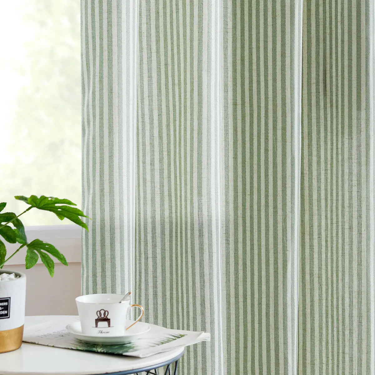 JINCHAN 2PCS Linen Curtains For Living Room Bedroom Ticking Striped Window Treatment Light Filtering Drapes Grommet Top Curtain 3