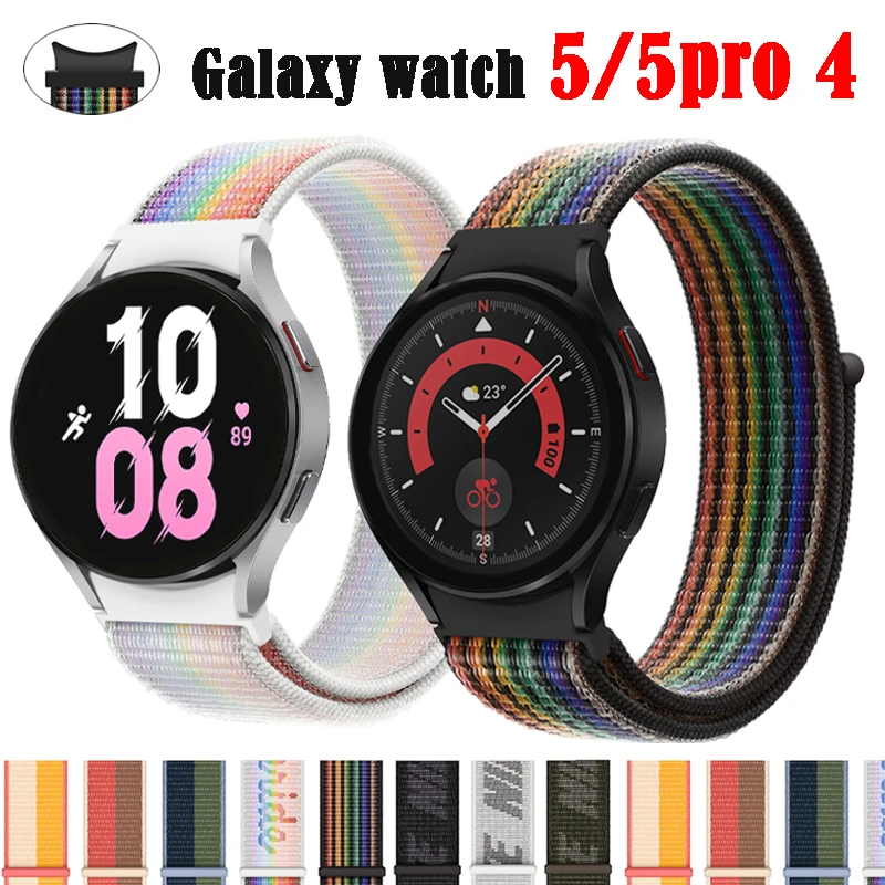 Samsung Galaxy Watch 5 4 (44 mm) siksniņa bez spraugām, Watch4 Classic 42 46 mm, neilona cilpas izliekta gala siksniņa Watch5 Pro 45 mm_voghion.com