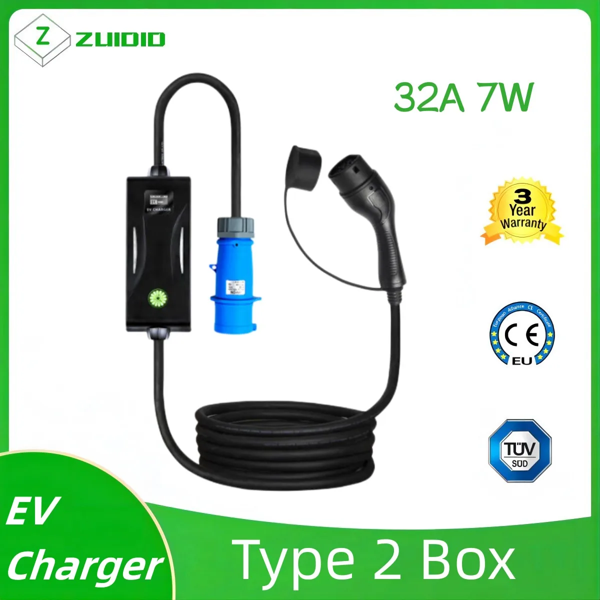 Caricabatterie Portatile Ev Con Tipo 2 Plug - Level 2, 32A, 7.2Kw, 250V Wallbox Con Cavo Da 5M Per La Ricarica Domestica Di Auto Elettriche