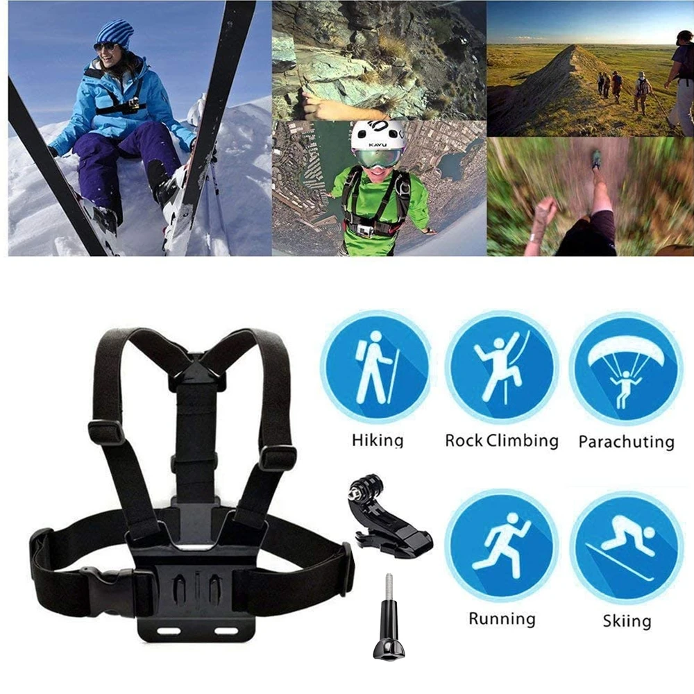 Universal Action Camera Chest and Head Strap Mount Set