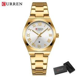 Elegant CURREN Women's Luxury Stainless Steel Quartz Watch - Perfect Gift (Gold white box)