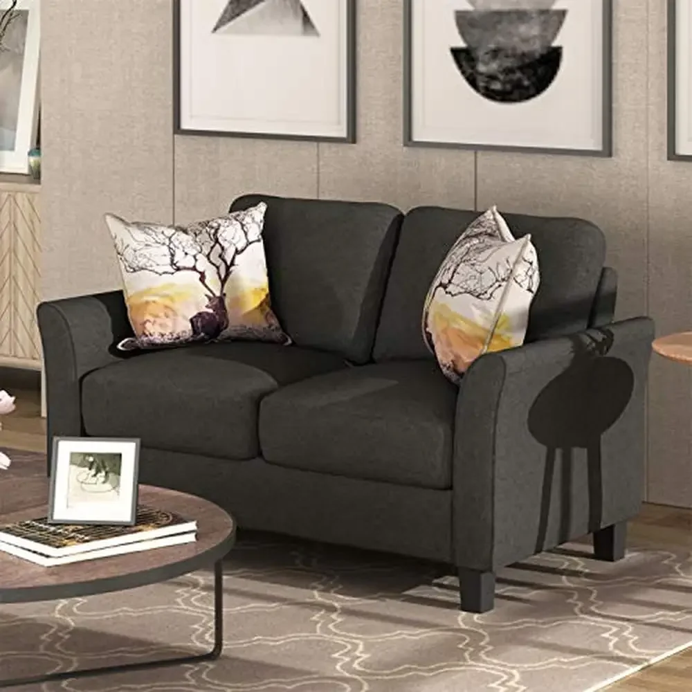 Linen Upholstered 2-Piece Living Room Furniture Set Includes 3-Seater Sofa and Loveseat Sofa