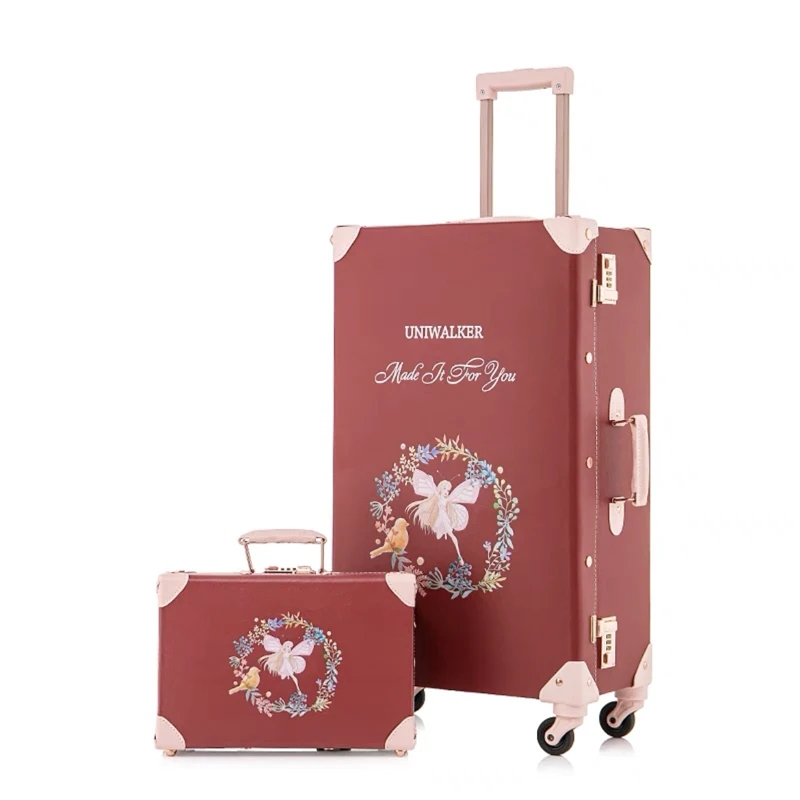 Women 2PCS/SET Vintag Travel Suitcase Rolling Luggage 12 20 24 26inch Men Fashion Trolley suitcase handbag Carry-Ons Travel Luggage