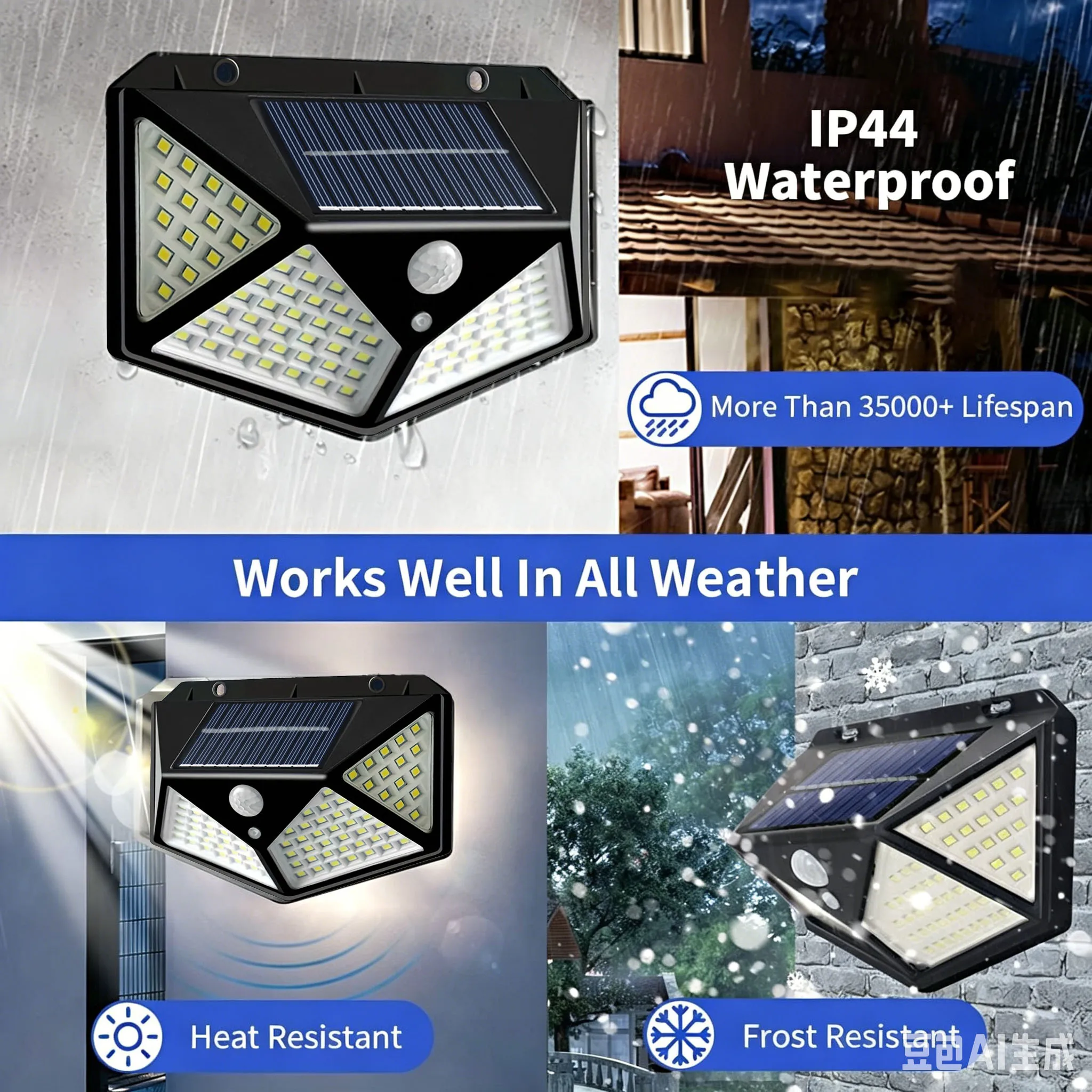 Solar Powered 100 LED Motion Sensor Outdoor Security Light, Waterproof Garden and Pathway Lamp