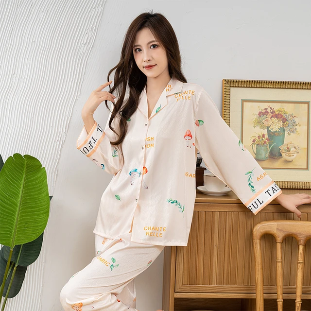 Women's Nightgown Thin Pajamas Long Sleeved Loungewear Turn-down Collar  Design Chiffon Fabric Material Cute Fashion Home Wear - Pajama Sets -  AliExpress