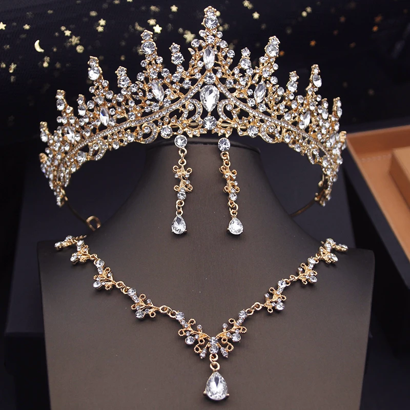 Green Crown Bridal Jewelry Sets for Women Choker Necklace Sets With Tiaras Wedding Dress Prom Bride Jewelry Accessories bridal jewelry sets