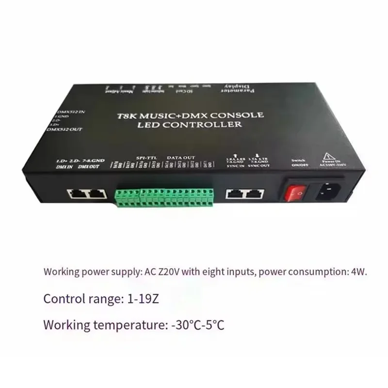 클래식-WS2811 WS2815 RGBIC SPI-TTL Led 스트립 조명 모듈 컨트롤러 T8K 음악 + DMX 콘솔 마이크 입력이있는 8 채널 포트