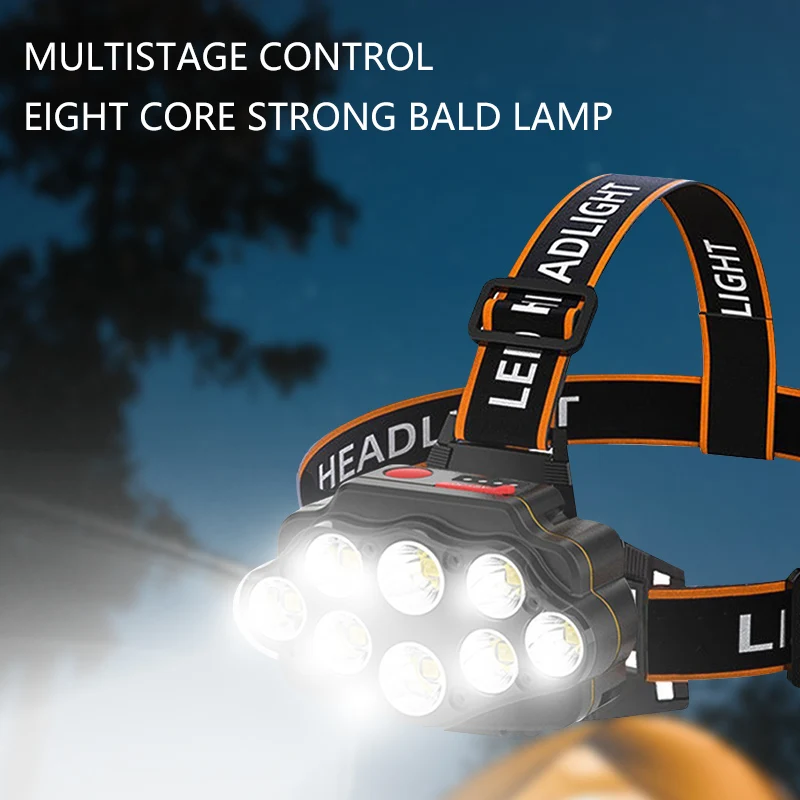 다기능 8 LED 헤드라이트, 500 루멘 내장 배터리, 전원 디스플레이 포함 LED 헤드램프, 인기 판매