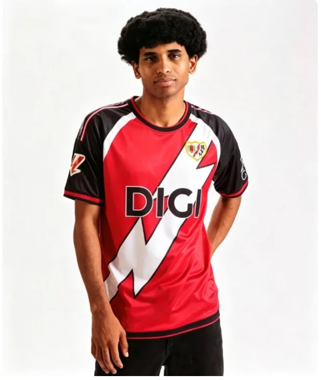 2026-27 Neues Rayo Vallecano Herren-Trikot, 3D-gedruckt, Y2K Sommer Casual Schnelltrocknendes T-Shirt, geeignet für den Alltag und das Training.