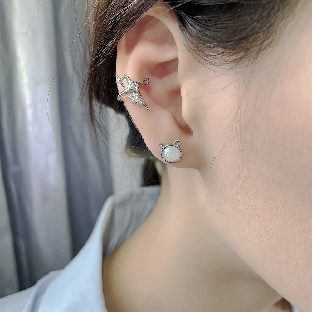 

New Trendy Silver Color Stud Earrings Cute Little Cat Simple Opal For Women Girl Gift Fashion Jewelry Dropship Wholesale
