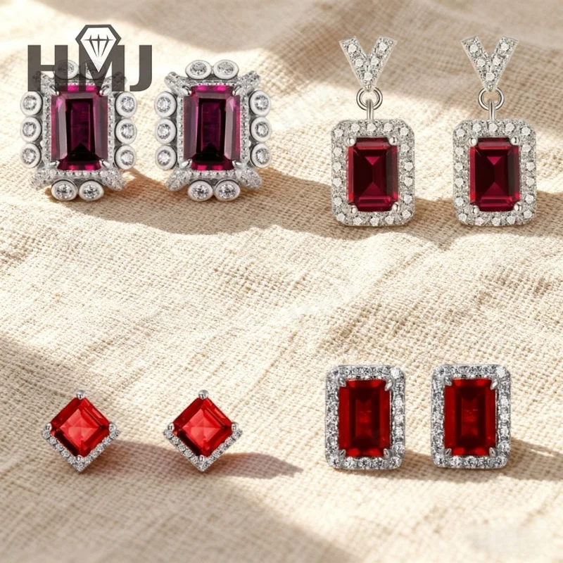 Laborgezüchtete Edelstein-Ohrringe aus 925 Sterling Silber, Grüner/Roter/Blauer Smaragd/Prinzessinnenschliff, Feiner Schmuck, Muttertagsgeschenk für Sie – Detail 6